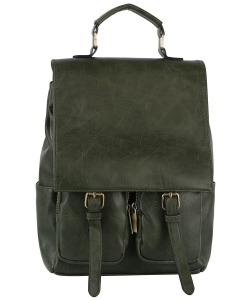 Fashion Faux Buckle Flap Backpack GLM-0116 OLIVE